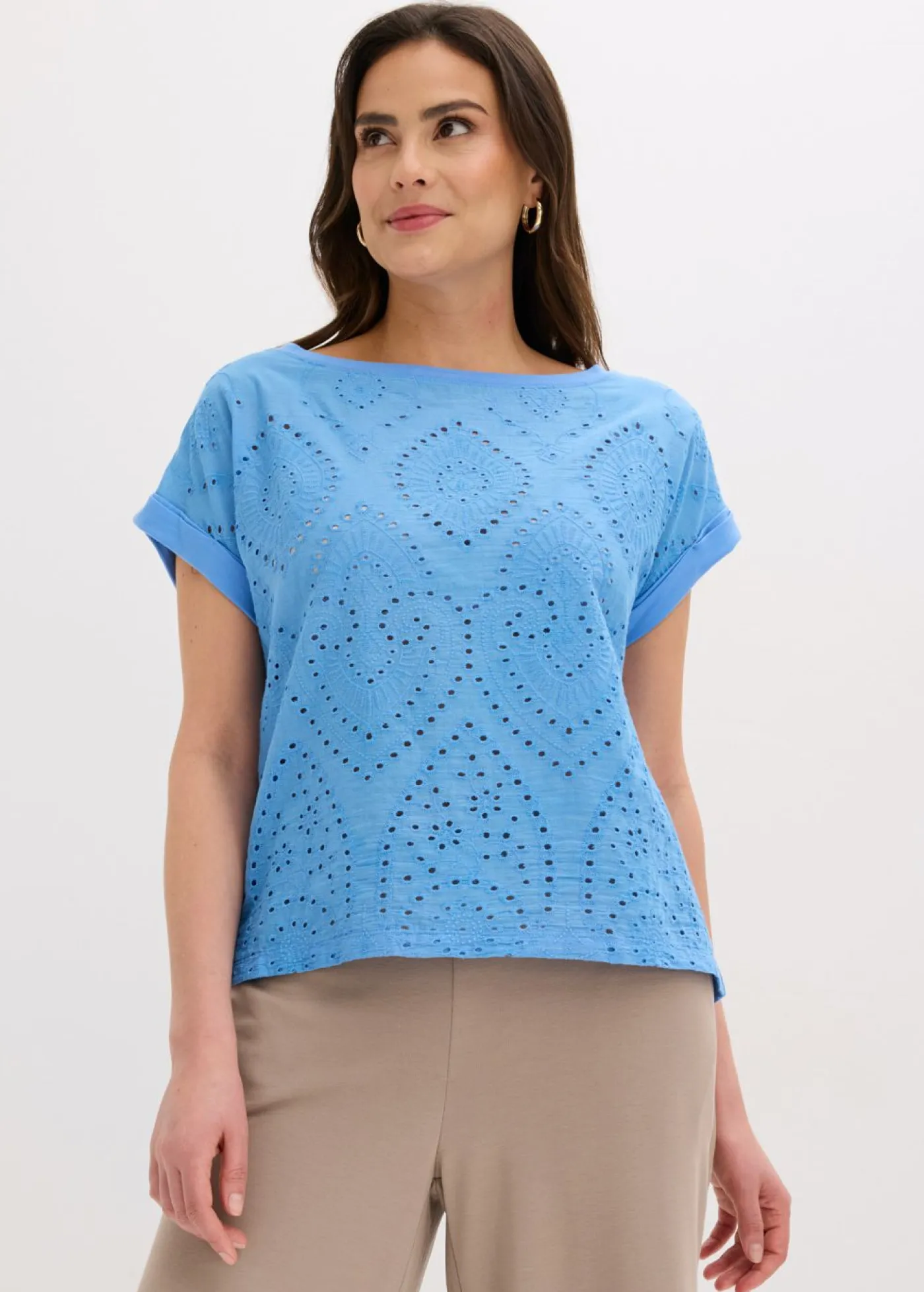 New Camiseta con encaje calado Mujer Camisetas|Novedades