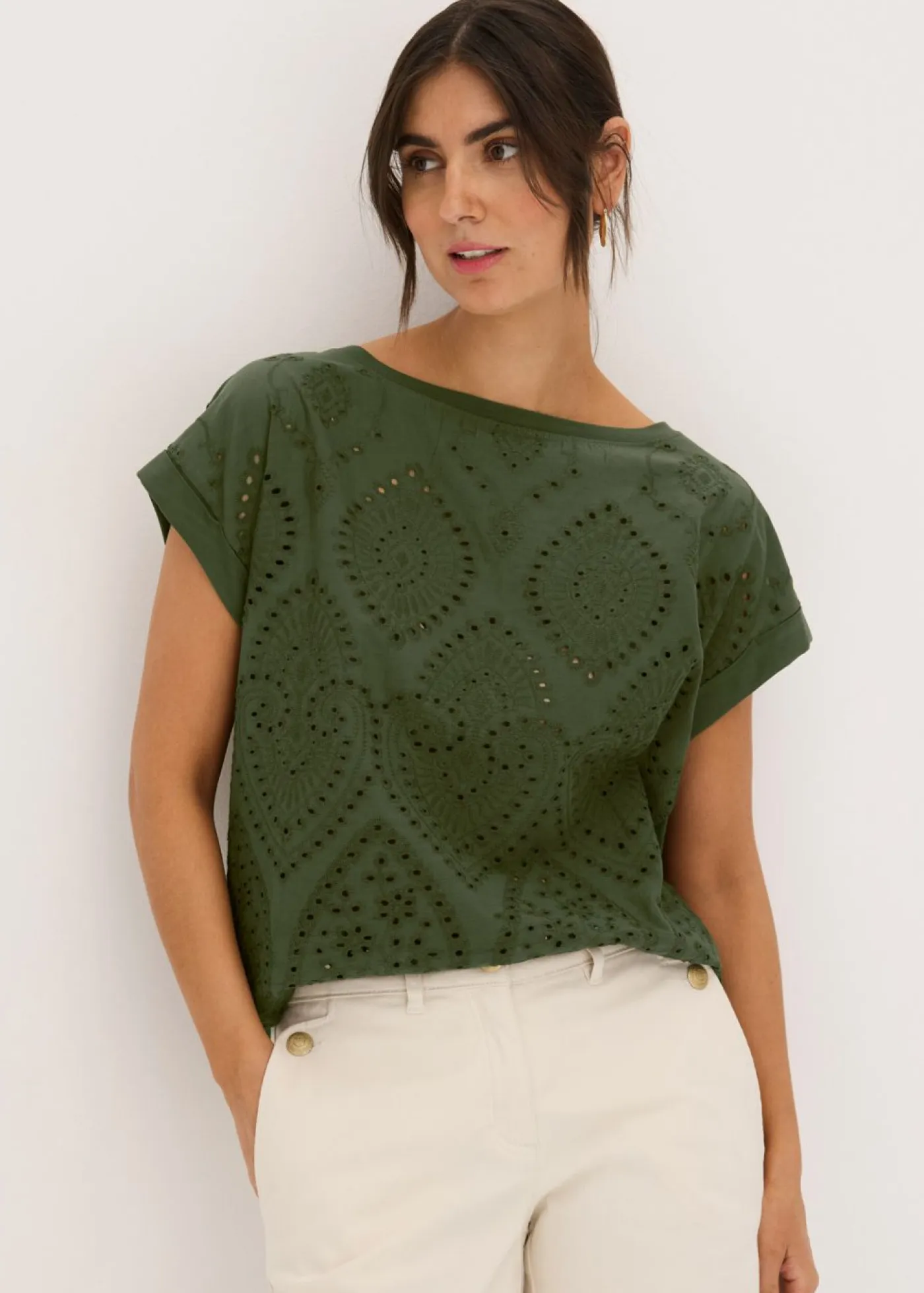Clearance Camiseta con encaje calado Mujer Camisetas|Novedades