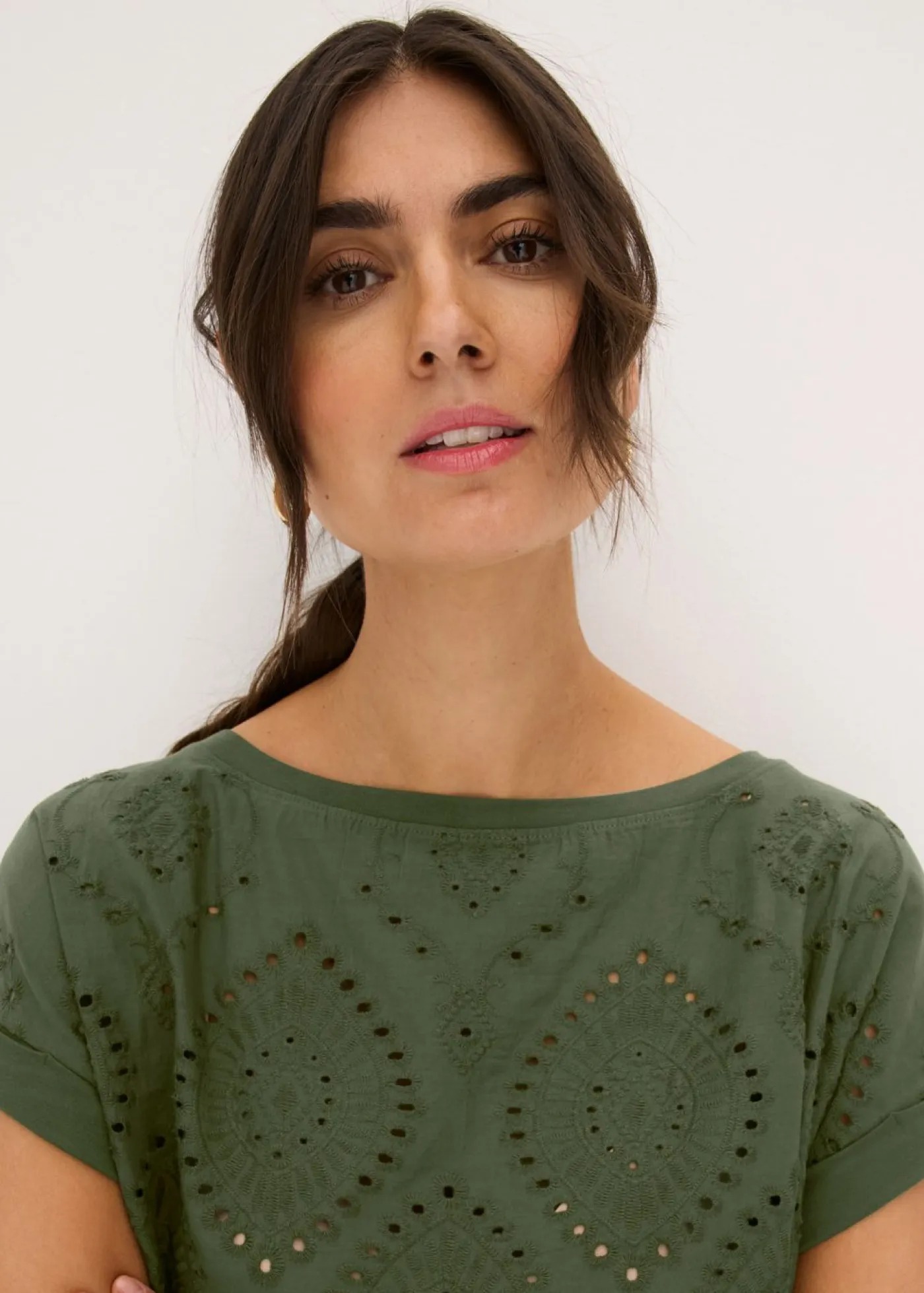Clearance Camiseta con encaje calado Mujer Camisetas|Novedades