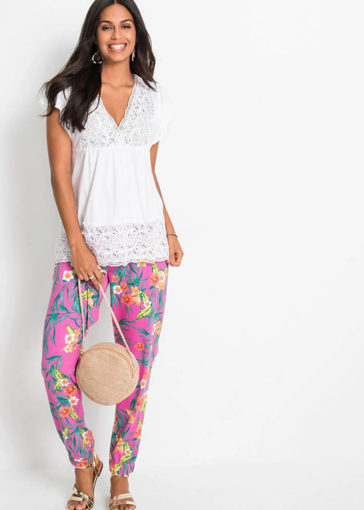 Online Camiseta con encaje en el escote Mujer Camisetas