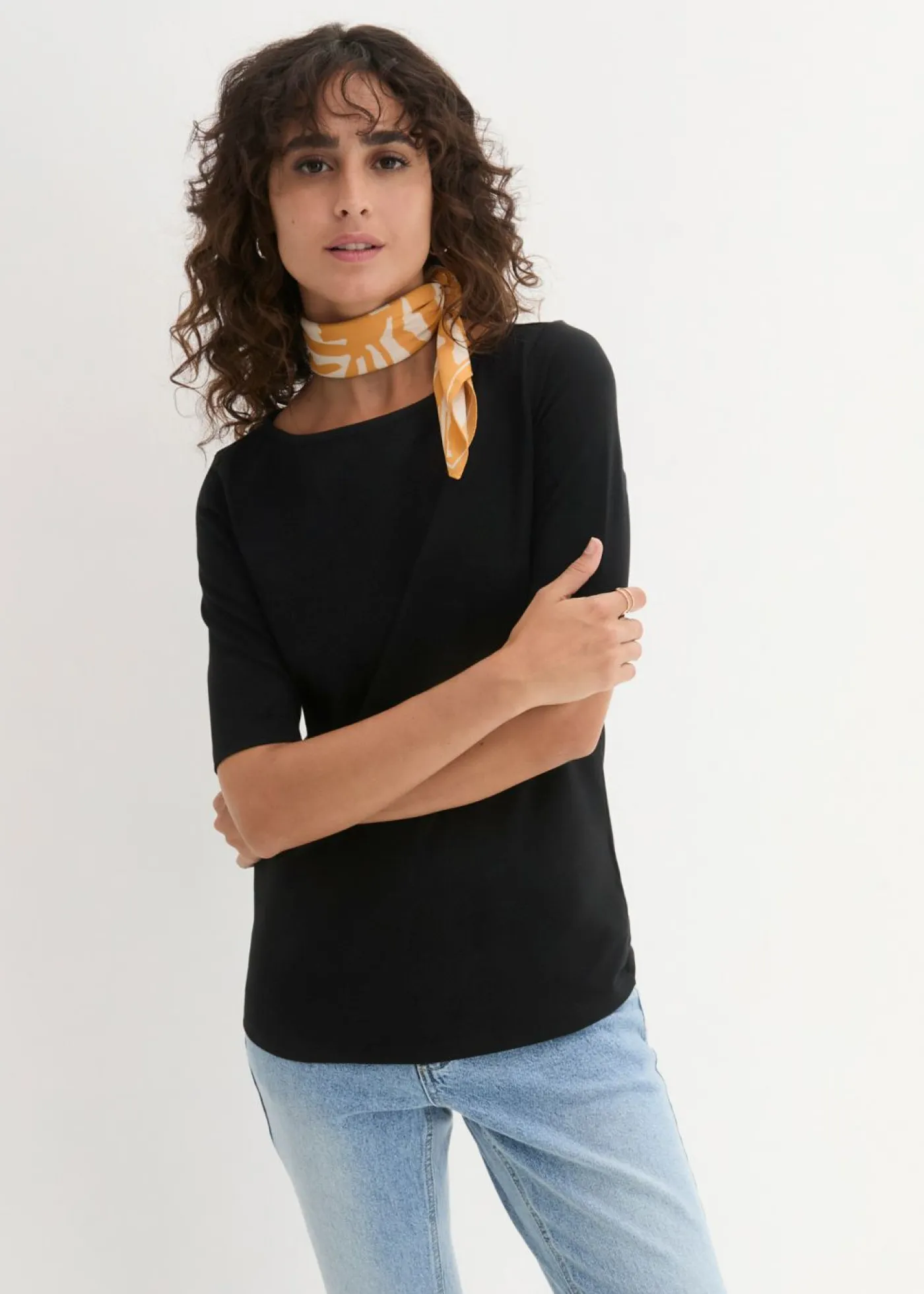 New Camiseta con escote en U y media manga Mujer Básicos|Camisetas