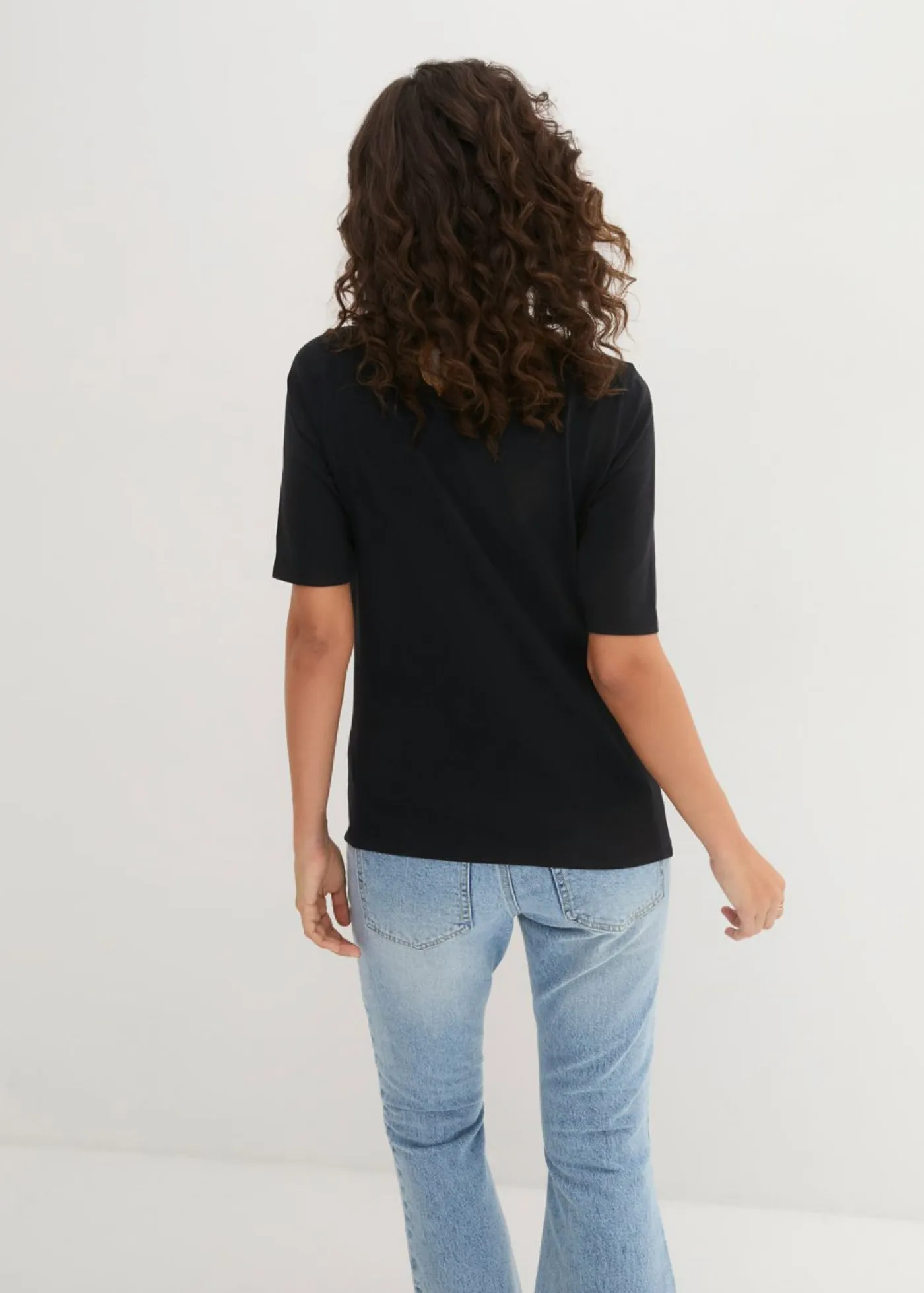 New Camiseta con escote en U y media manga Mujer Básicos|Camisetas