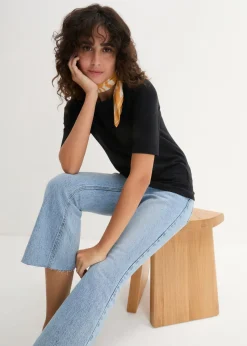 New Camiseta con escote en U y media manga Mujer Básicos|Camisetas
