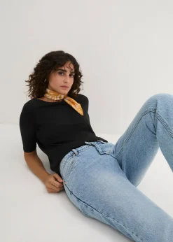New Camiseta con escote en U y media manga Mujer Básicos|Camisetas