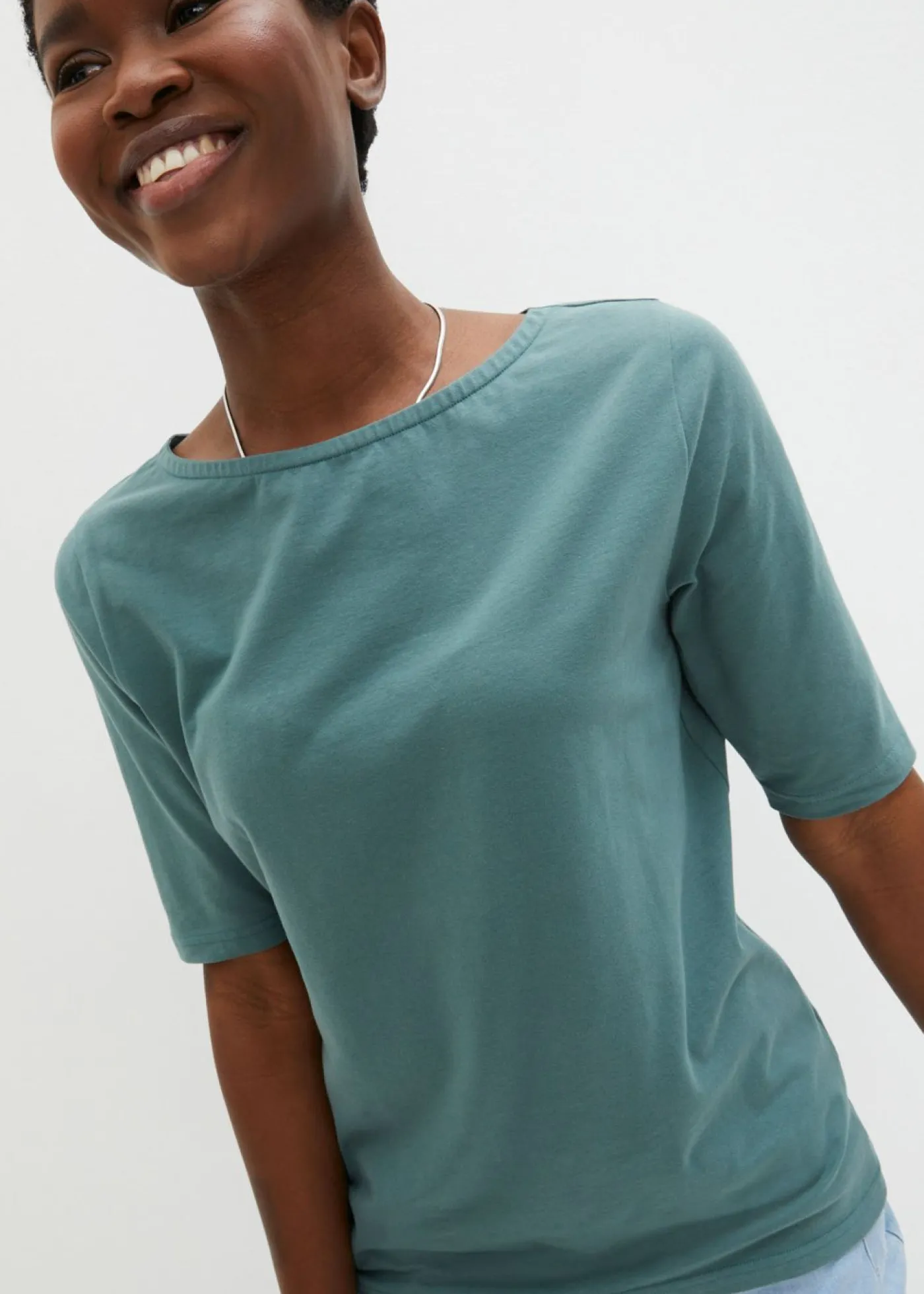 Best Camiseta con escote en U y media manga Mujer Básicos|Camisetas