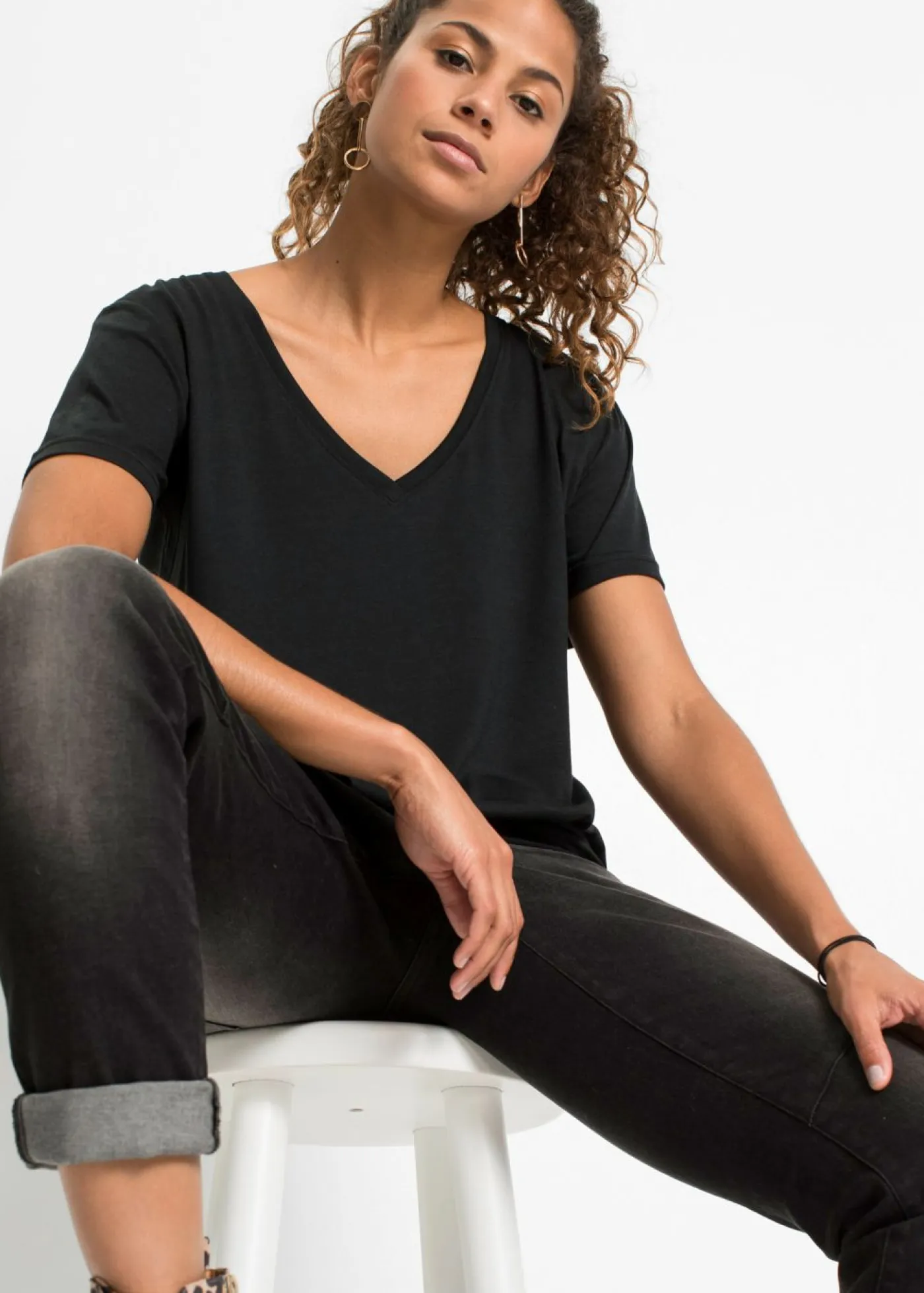 Clearance Camiseta con escote en V Mujer Básicos|Camisetas