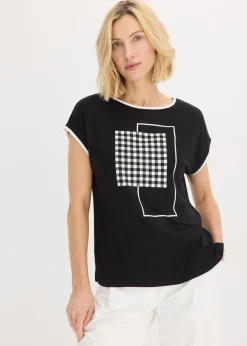 New Camiseta con estampado colocado y ribete en contraste Mujer Camisetas