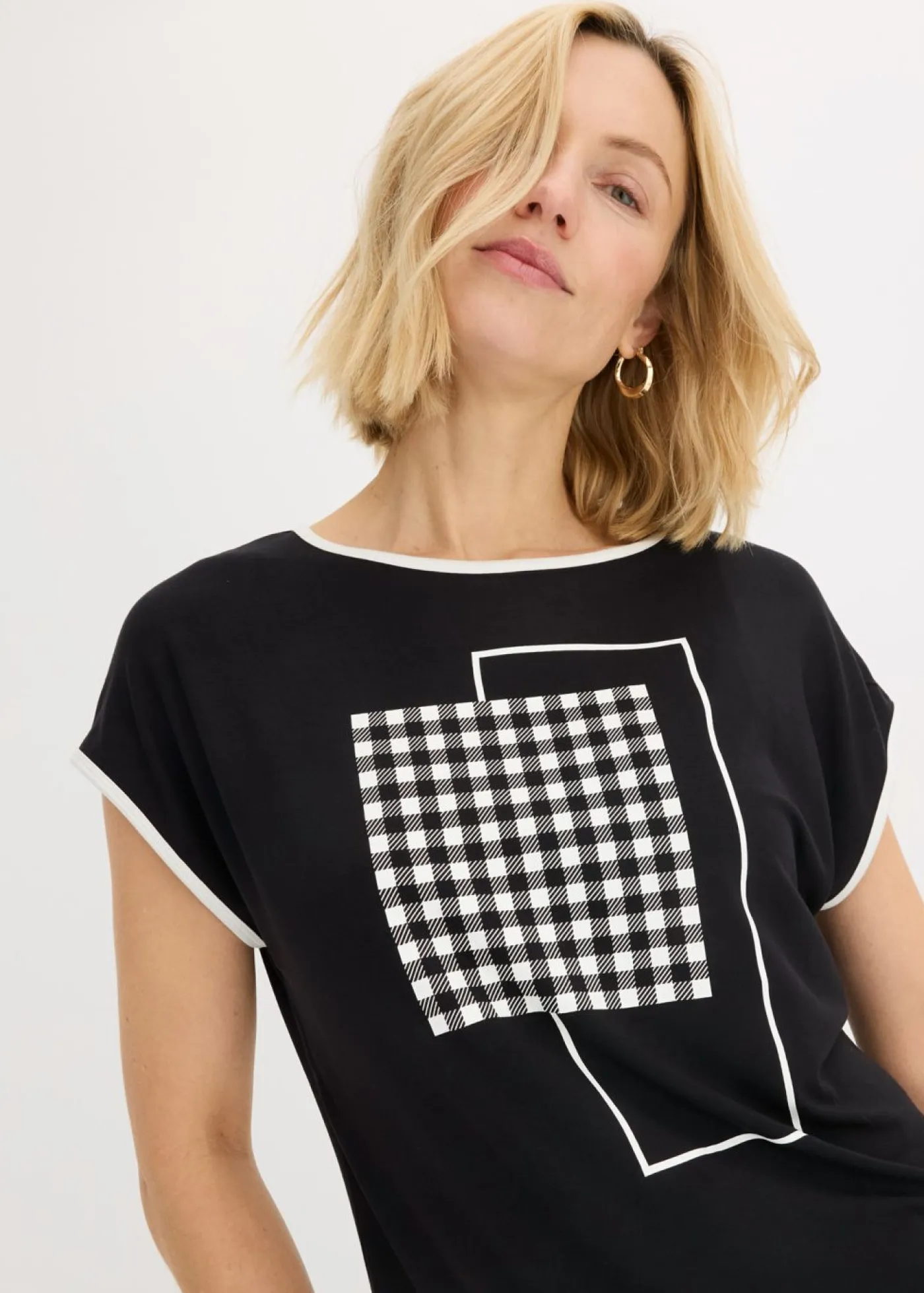 New Camiseta con estampado colocado y ribete en contraste Mujer Camisetas