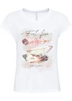 Outlet Camiseta con estampado de plumas Mujer Camisetas
