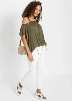 Best Camiseta con hombros al descubierto de viscosa suave Mujer Camisetas