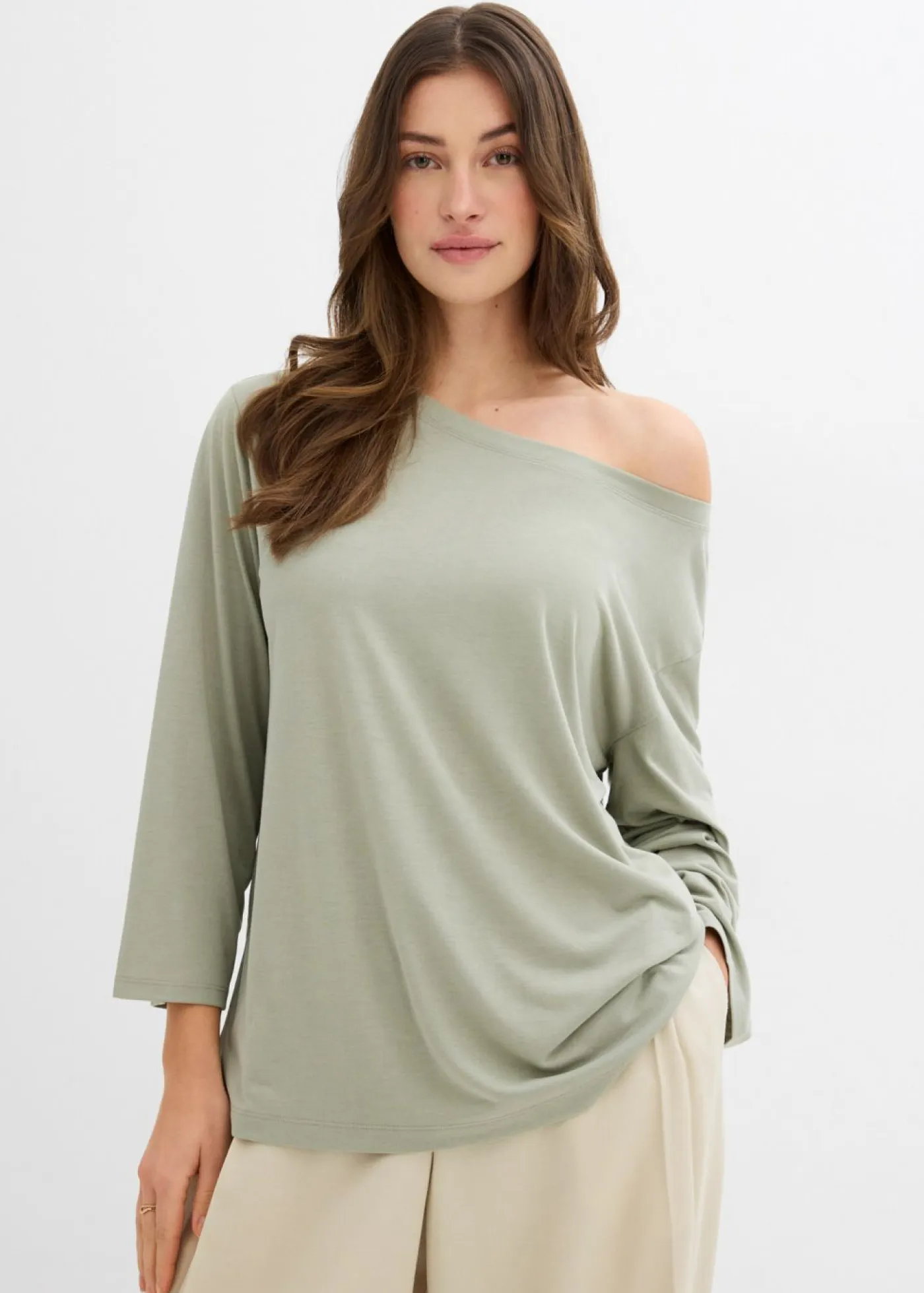 New Camiseta con hombros descubiertos de suave mezcla de modal Mujer Esenciales|Camisetas