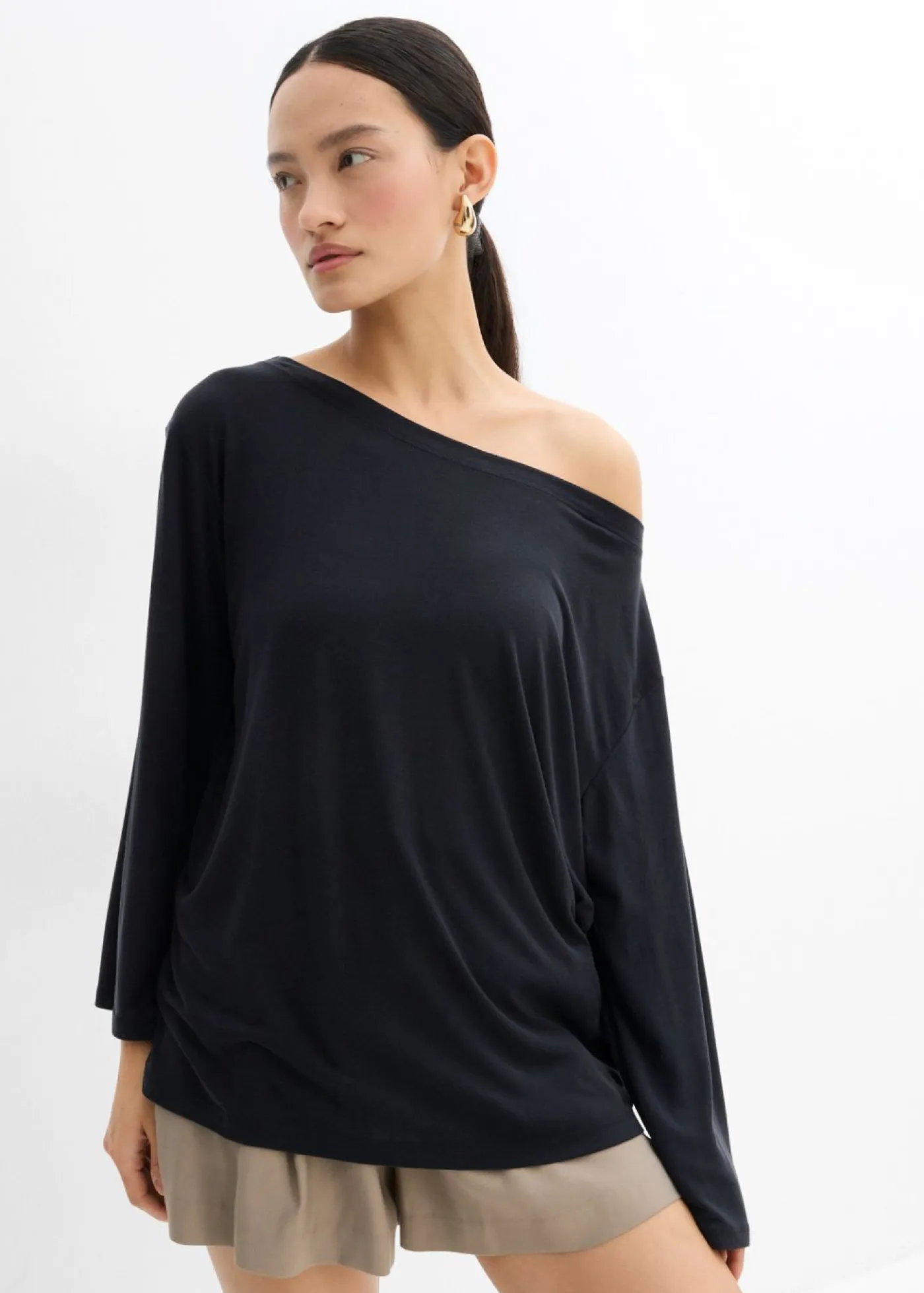 New Camiseta con hombros descubiertos de suave mezcla de modal Mujer Esenciales|Camisetas