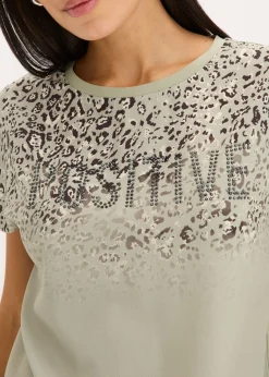 New Camiseta con inserto de malla y piedras brillantes Mujer Camisetas