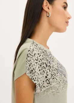New Camiseta con inserto de malla y piedras brillantes Mujer Camisetas