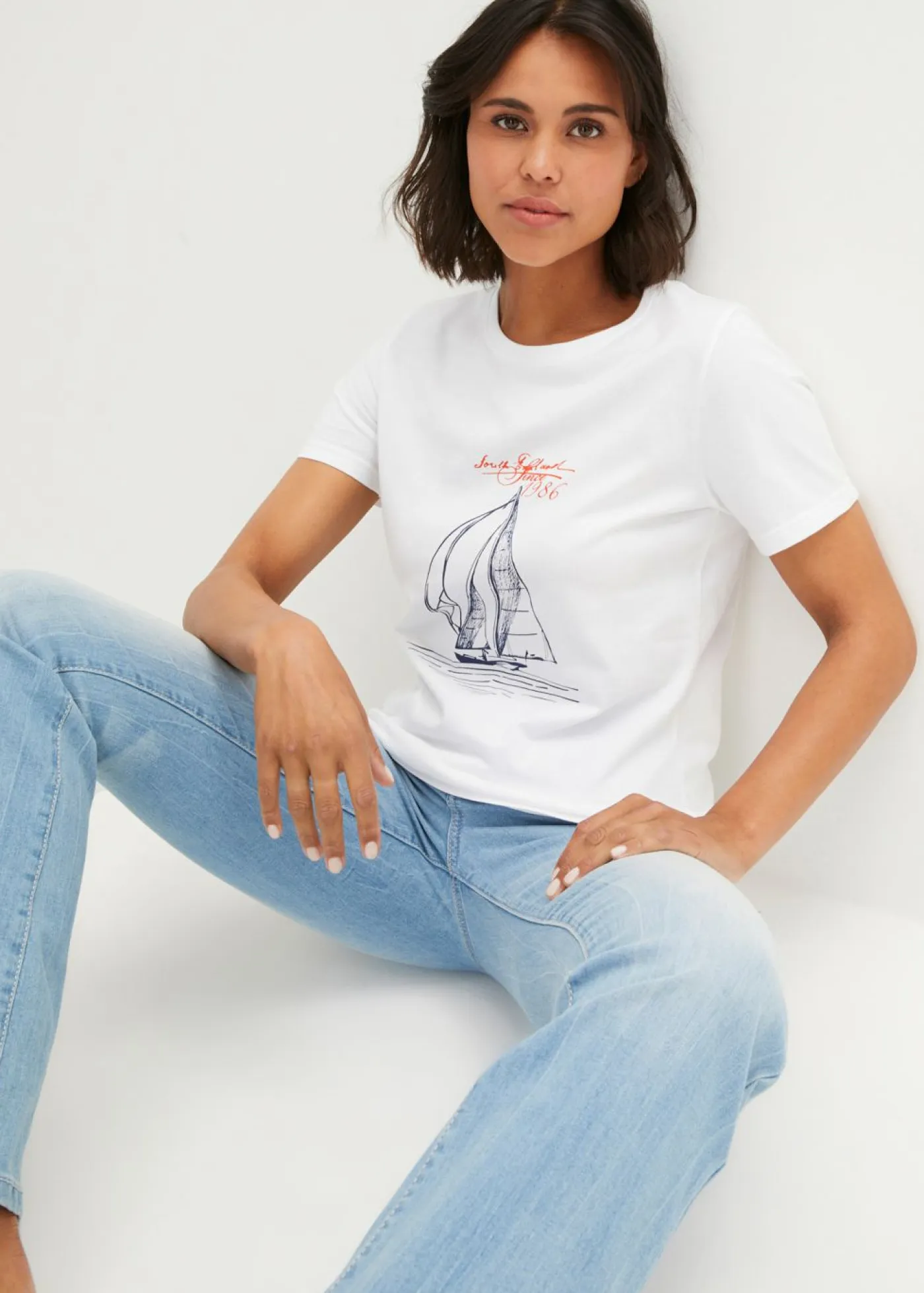 Sale Camiseta de algodón con abertura lateral y estampado Mujer Camisetas