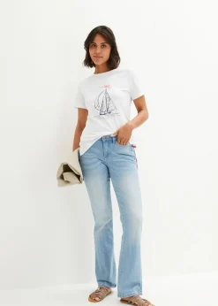 Sale Camiseta de algodón con abertura lateral y estampado Mujer Camisetas