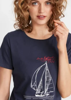 Hot Camiseta de algodón con abertura lateral y estampado Mujer Camisetas