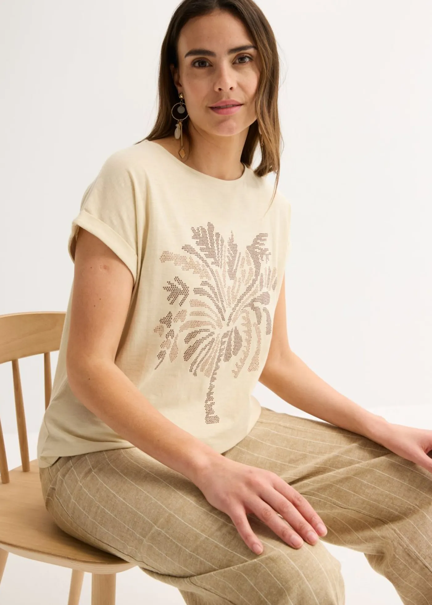 Best Camiseta de algodón con aplicación de tachuelas Mujer Camisetas