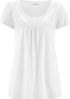 Clearance Camiseta de algodón con encaje y manga corta Mujer Camisetas