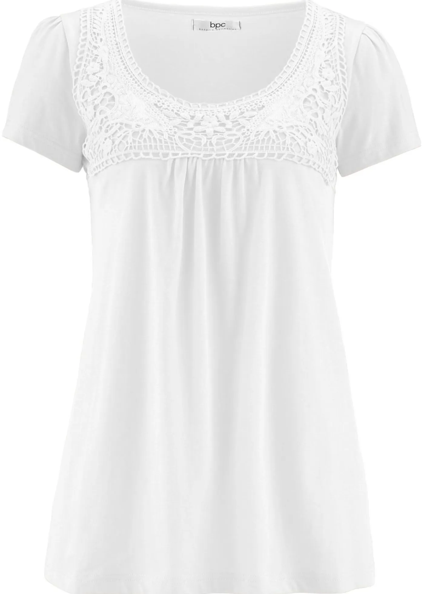 Clearance Camiseta de algodón con encaje y manga corta Mujer Camisetas