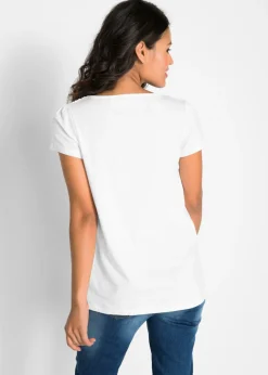 Clearance Camiseta de algodón con encaje y manga corta Mujer Camisetas