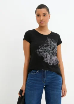 Sale Camiseta de algodón e hilo flameado con manga corta Mujer Camisetas