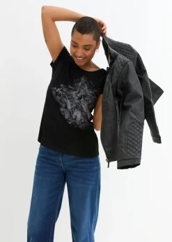 Sale Camiseta de algodón e hilo flameado con manga corta Mujer Camisetas