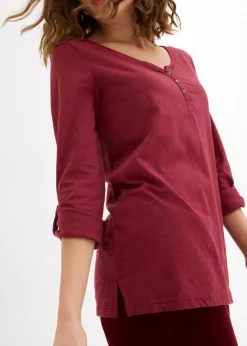 Best Camiseta de algodón orgánico puro con botones Mujer Camisetas