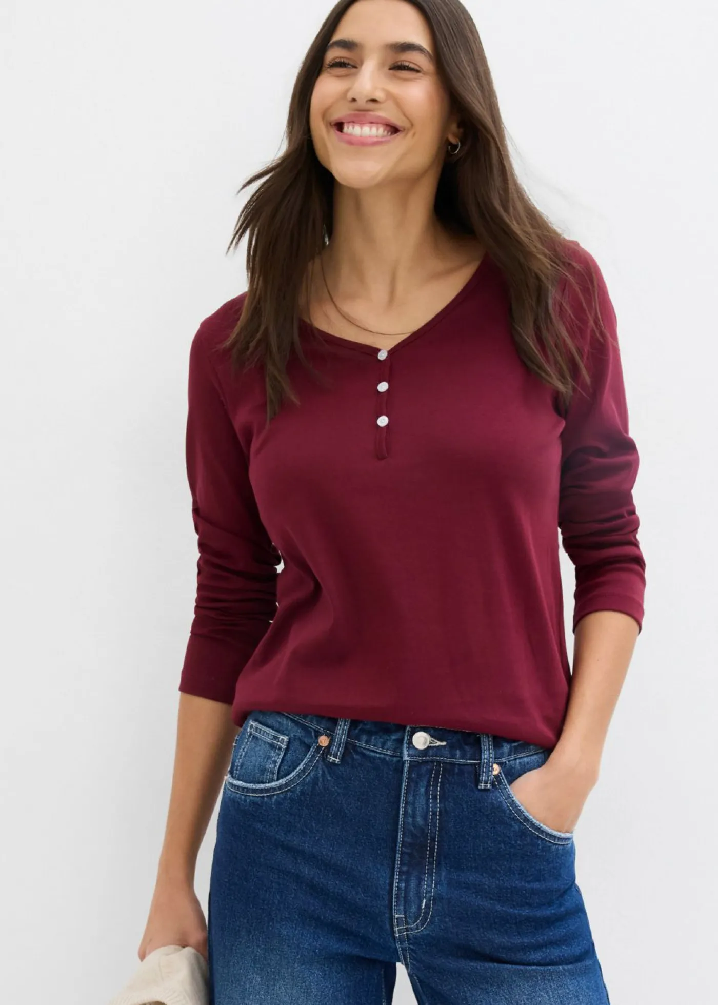 Clearance Camiseta de algodón orgánico puro con manga larga Mujer Básicos|Camisetas