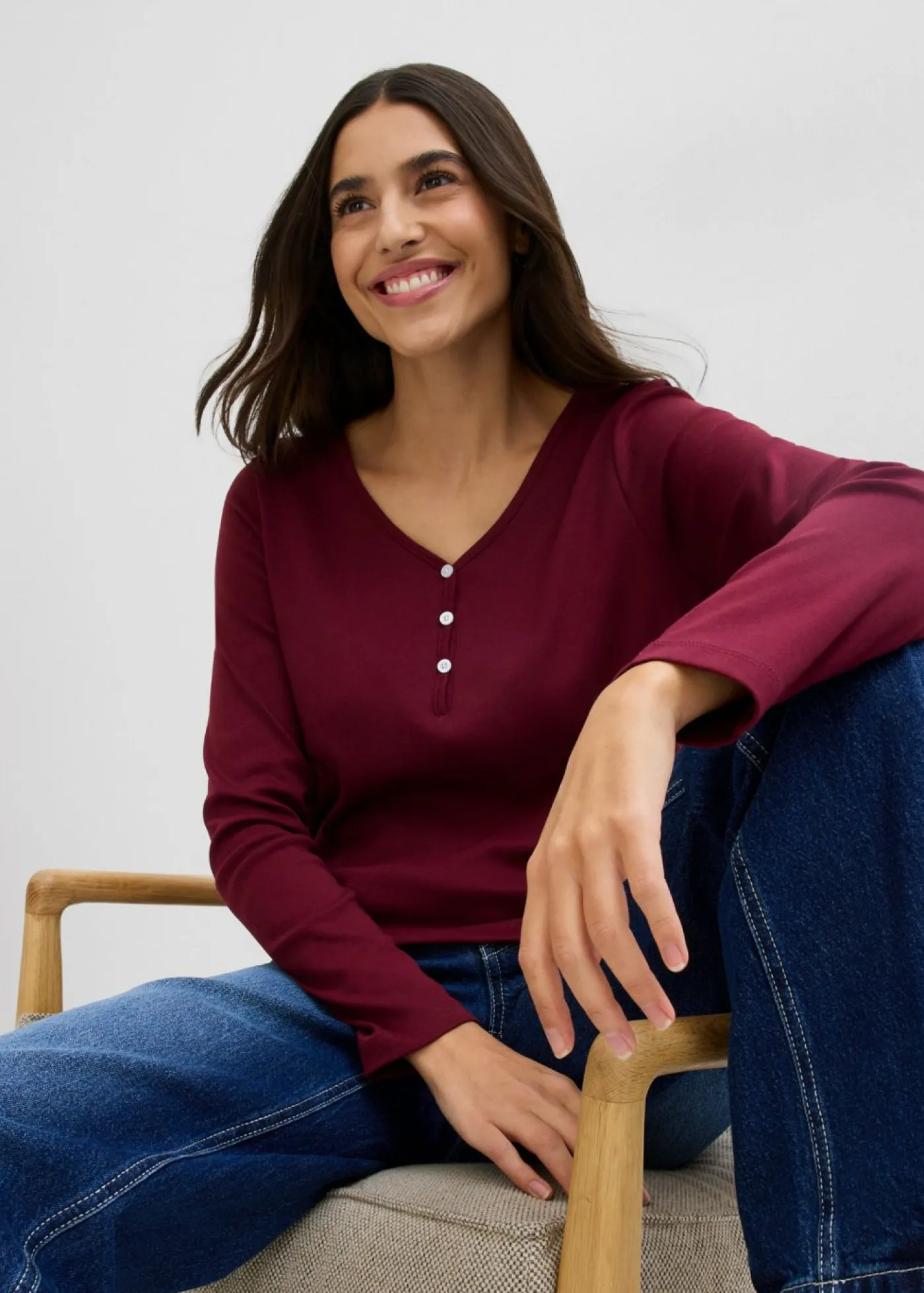 Clearance Camiseta de algodón orgánico puro con manga larga Mujer Básicos|Camisetas
