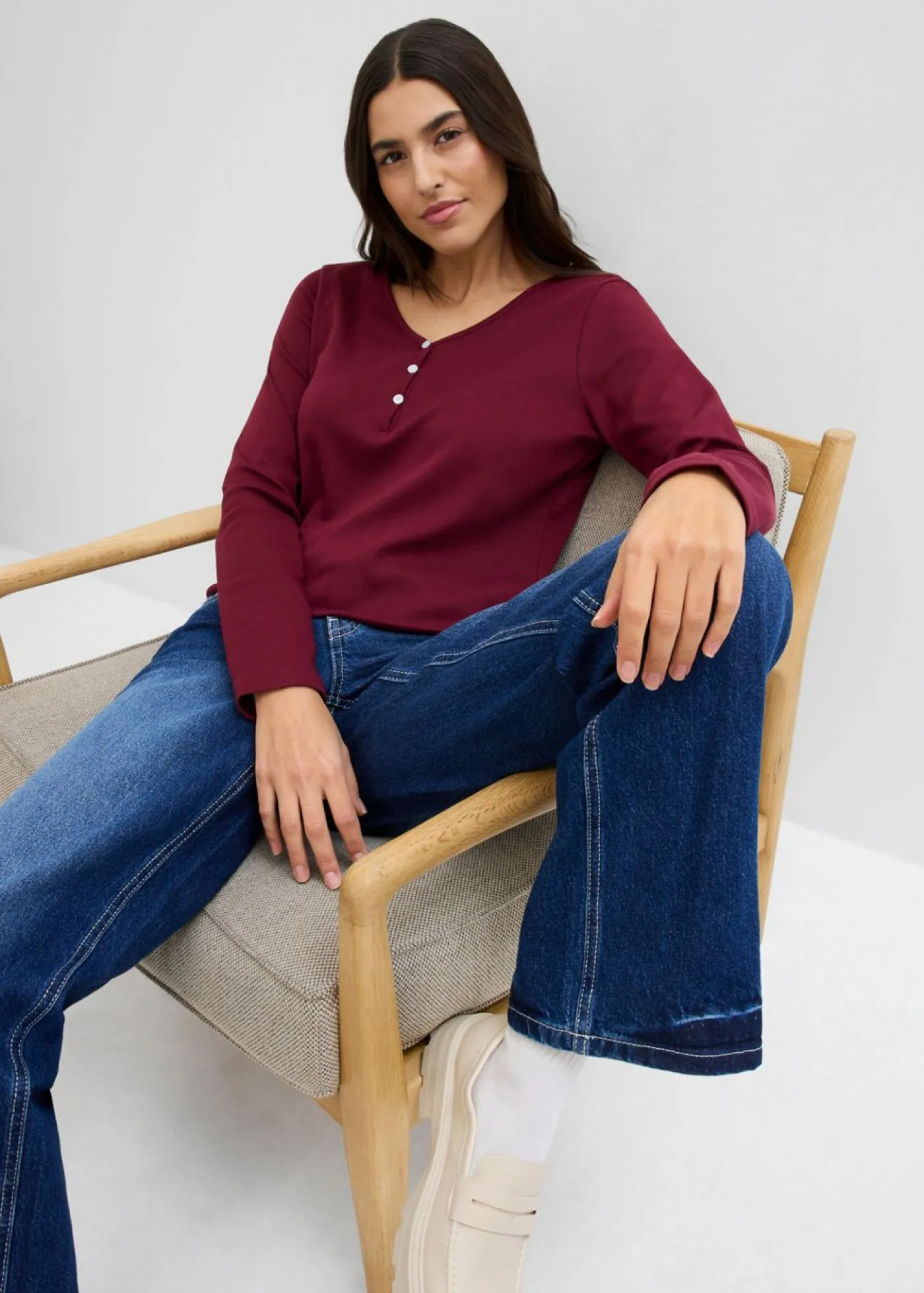 Clearance Camiseta de algodón orgánico puro con manga larga Mujer Básicos|Camisetas