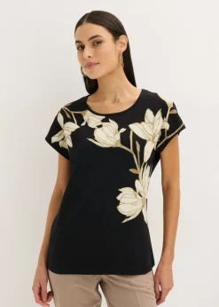 Best Camiseta de algodón orgánico con estampado de flores Mujer Camisetas