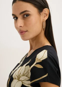 Best Camiseta de algodón orgánico con estampado de flores Mujer Camisetas