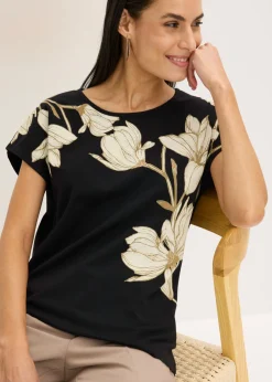 Best Camiseta de algodón orgánico con estampado de flores Mujer Camisetas