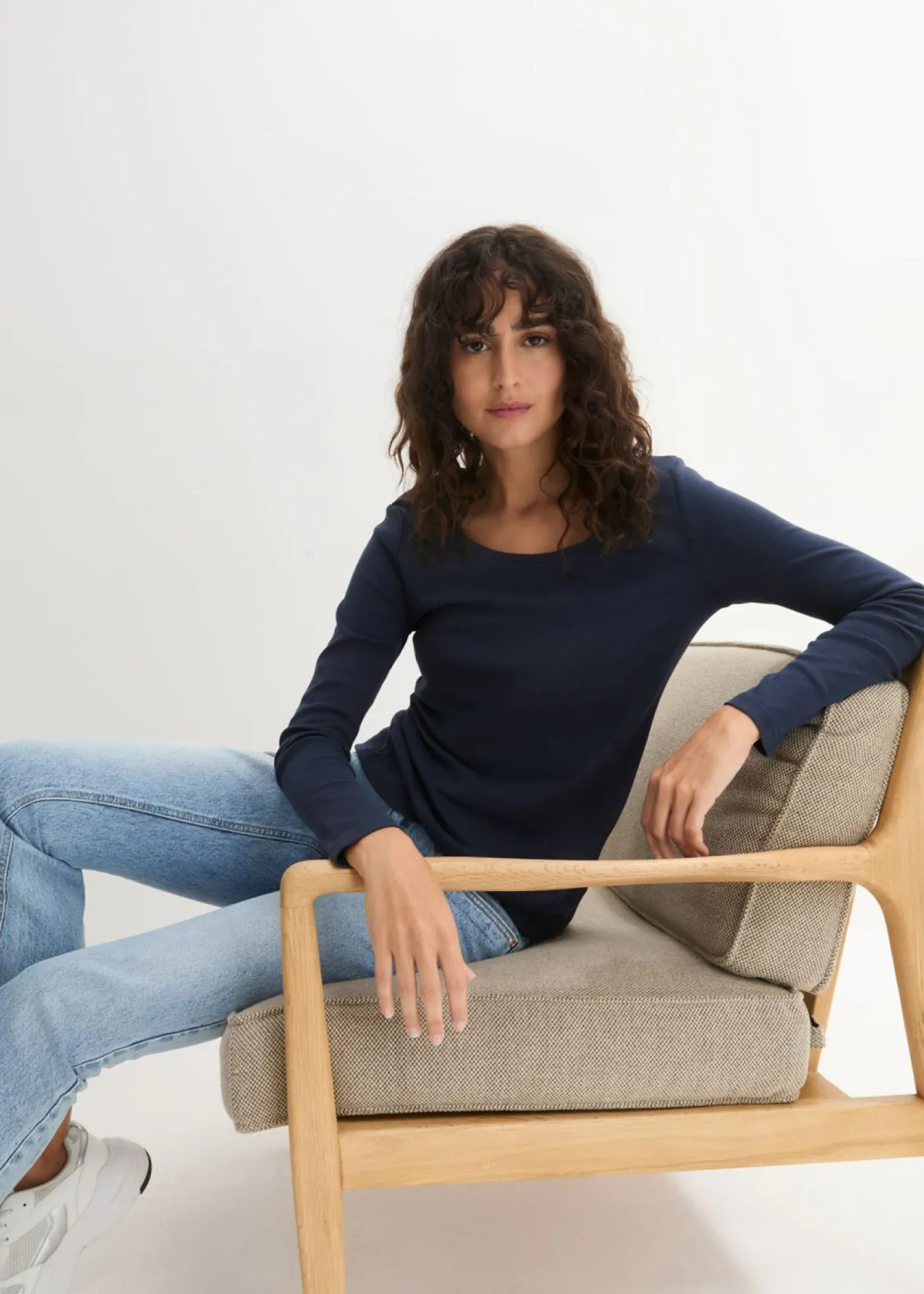Camiseta de algodón orgánico puro con manga larga Mujer Básicos|Camisetas