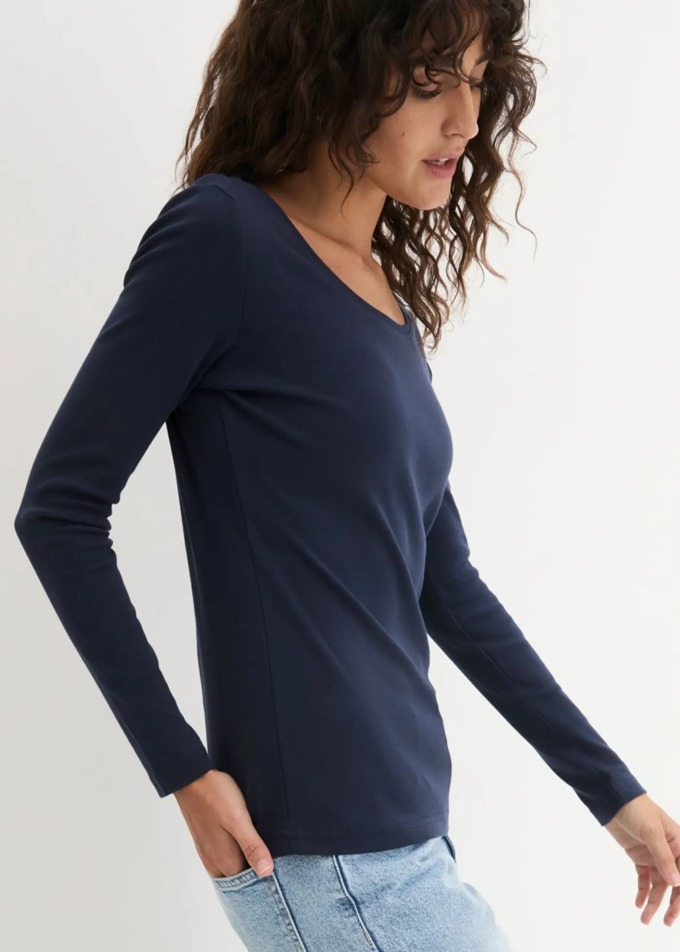 Camiseta de algodón orgánico puro con manga larga Mujer Básicos|Camisetas