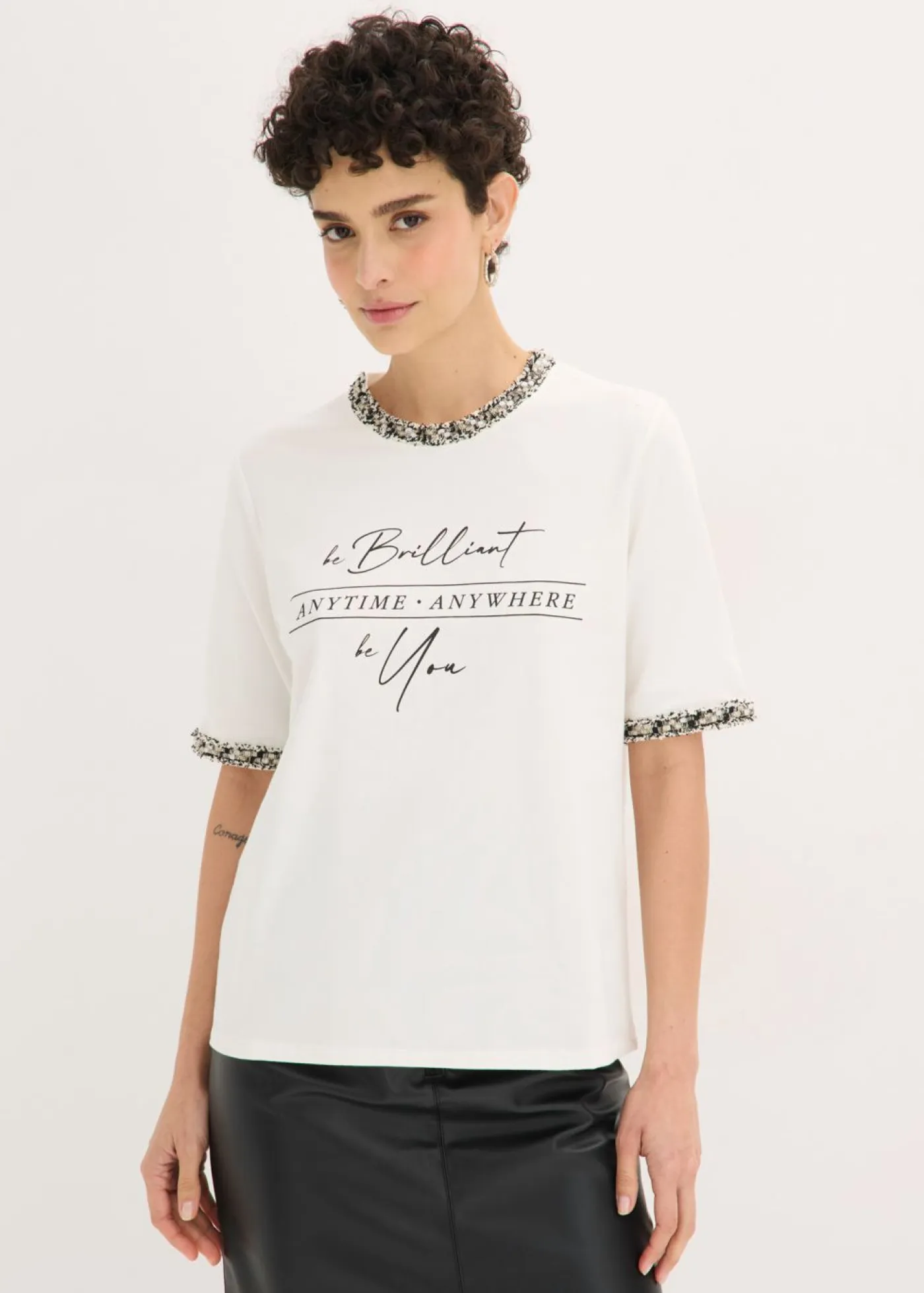 Hot Camiseta de algodón orgánico con cinta decorativa Mujer Camisetas