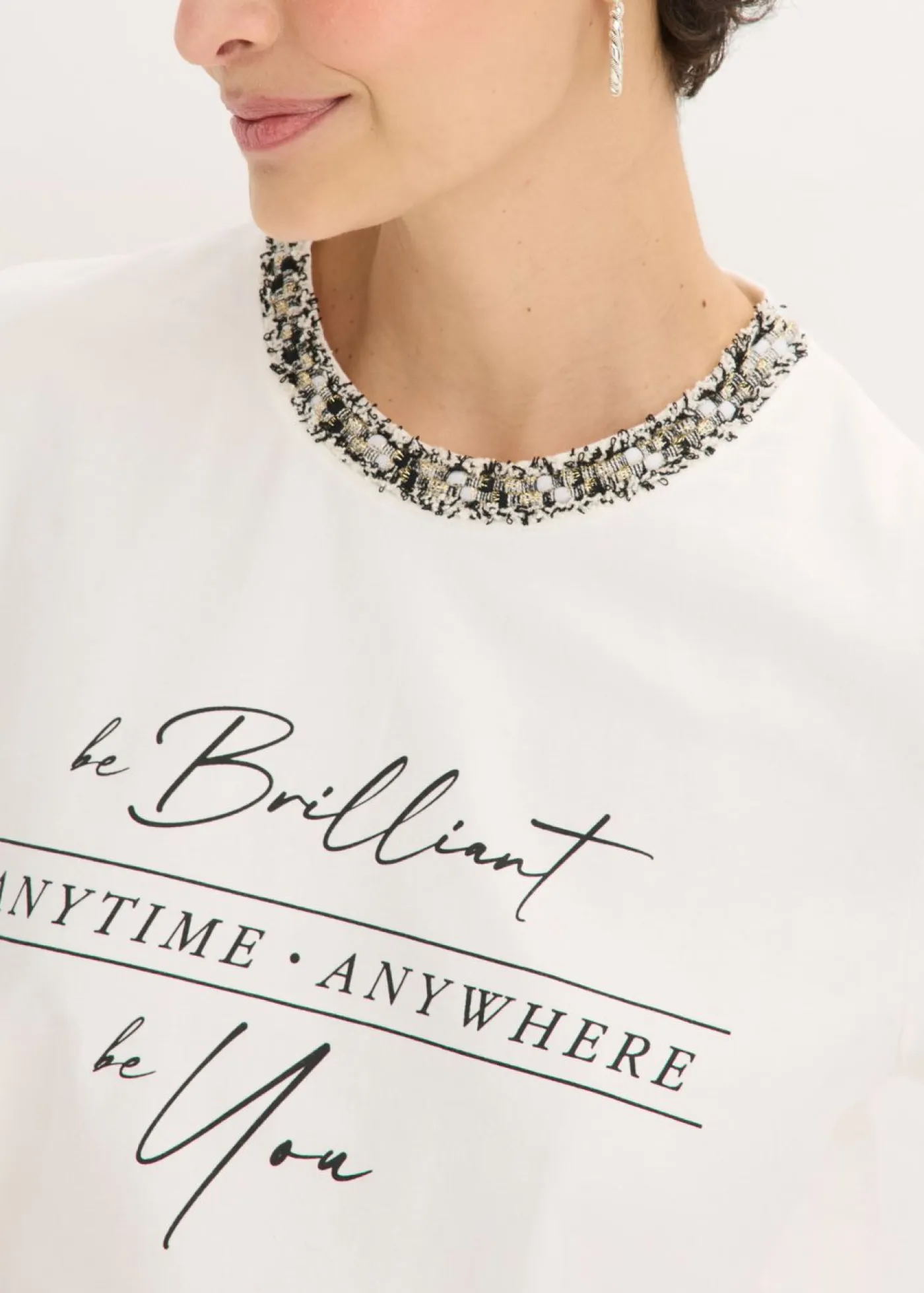 Hot Camiseta de algodón orgánico con cinta decorativa Mujer Camisetas