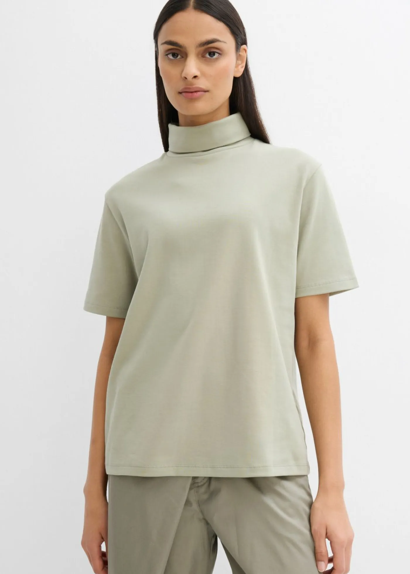 Discount Camiseta de algodón orgánico puro con cuello alto Mujer Esenciales|Camisetas