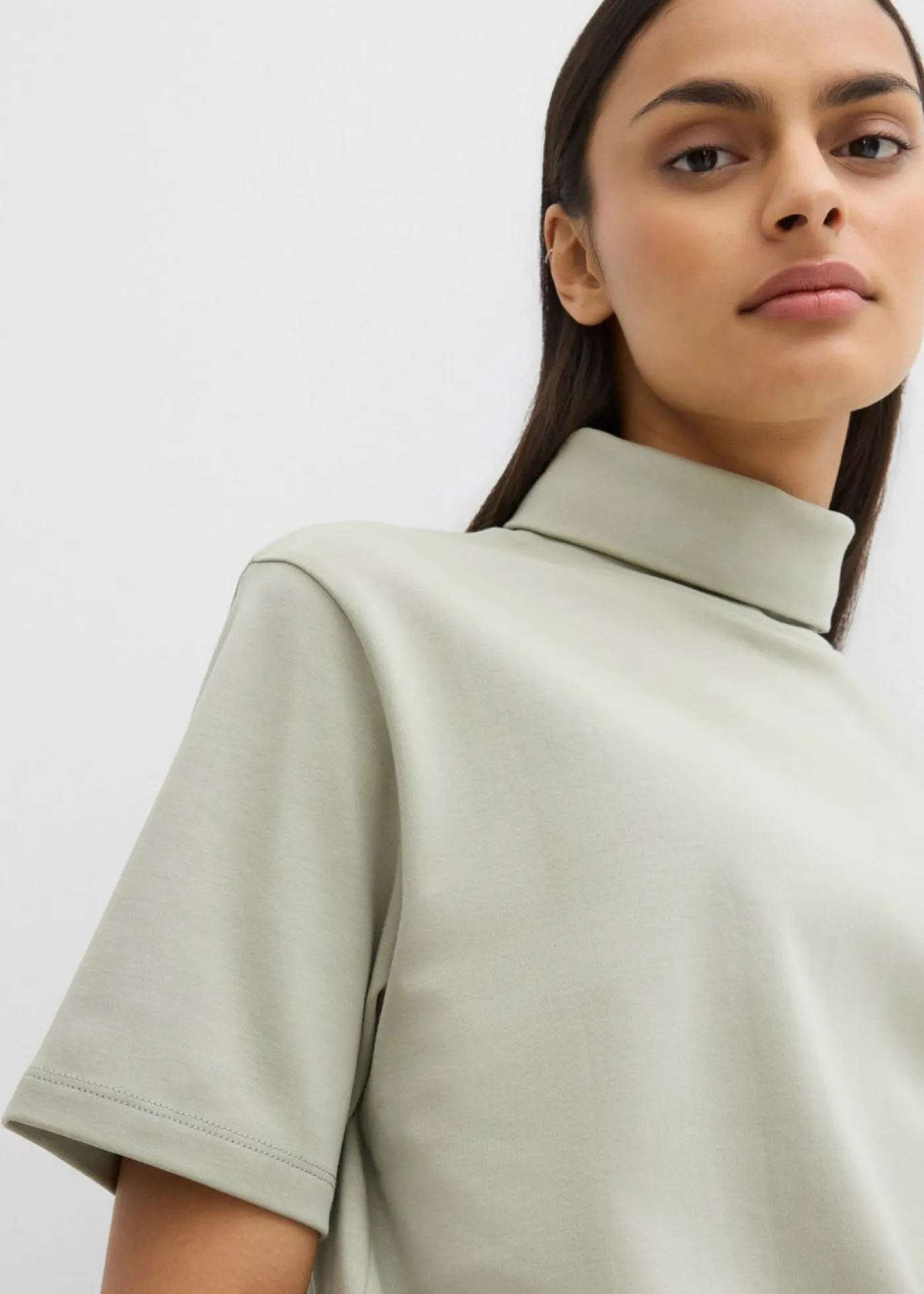 Discount Camiseta de algodón orgánico puro con cuello alto Mujer Esenciales|Camisetas