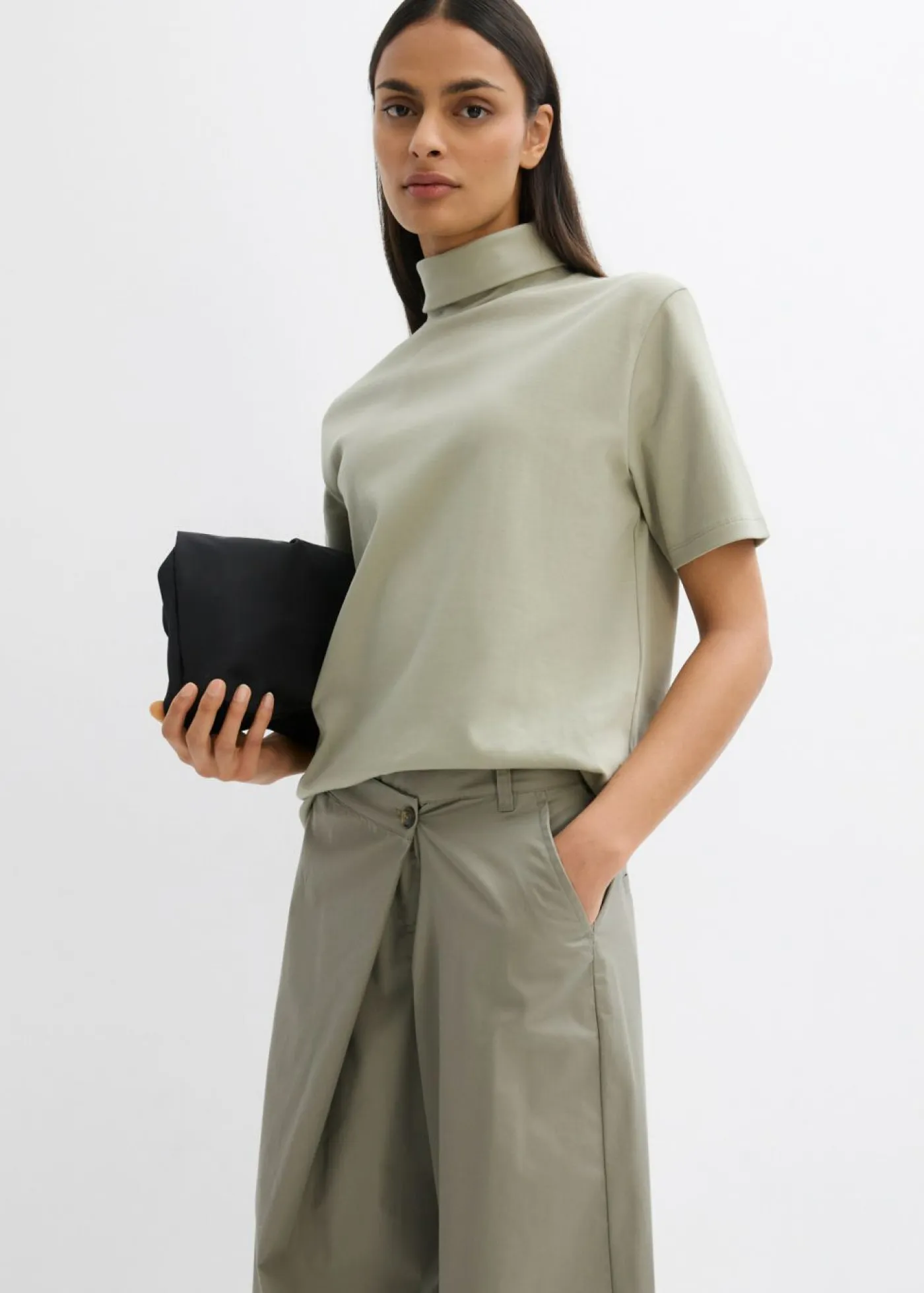Discount Camiseta de algodón orgánico puro con cuello alto Mujer Esenciales|Camisetas