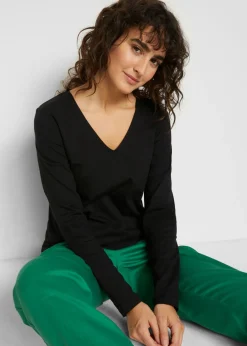 Clearance Camiseta de algodón orgánico puro con manga larga Mujer Básicos|Camisetas