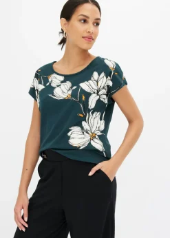 Outlet Camiseta de algodón orgánico con estampado de flores Mujer Camisetas