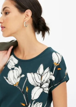 Outlet Camiseta de algodón orgánico con estampado de flores Mujer Camisetas