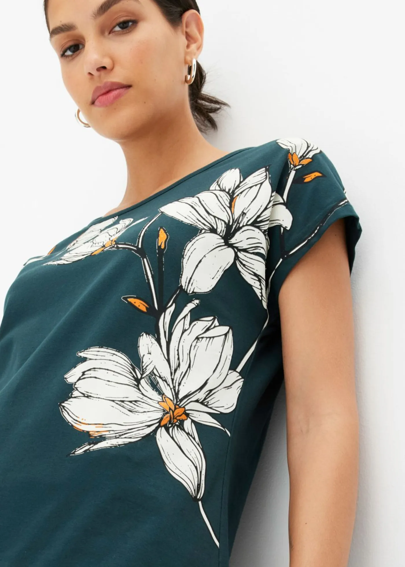 Outlet Camiseta de algodón orgánico con estampado de flores Mujer Camisetas