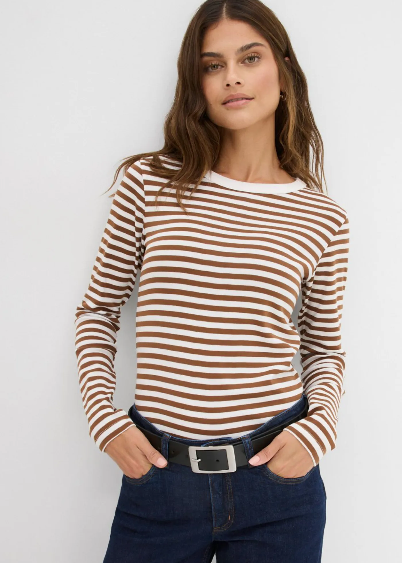 New Camiseta de algodón orgánico puro con manga larga Mujer Básicos|Camisetas