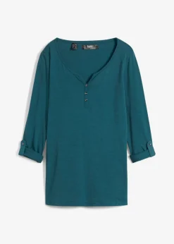 New Camiseta de algodón orgánico puro con botones Mujer Camisetas