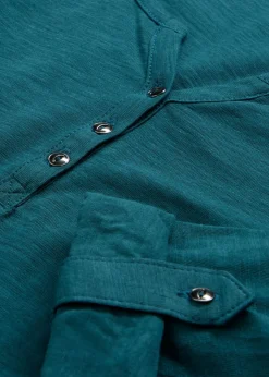 New Camiseta de algodón orgánico puro con botones Mujer Camisetas