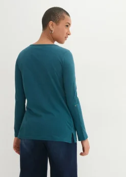 New Camiseta de algodón orgánico puro con botones Mujer Camisetas