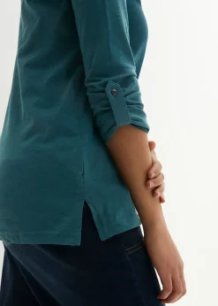 New Camiseta de algodón orgánico puro con botones Mujer Camisetas